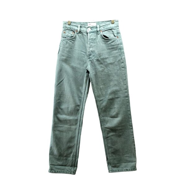Zara Denim - Zara High Waisted Straight‎ Leg Jean Womens 4 Sage Green Button Fly Cotton